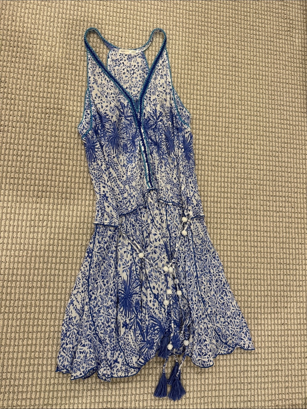 Poupette St. Barth Blue and White Floral Sleeveless Mini Dress